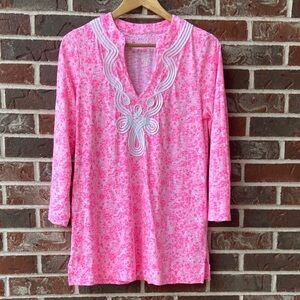 Lilly Pulitzer Pink Floral Tunic with White Embroidery